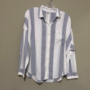 American Eagle Womens Viscose Linen Striped Button Down Shirt Top Size Medium